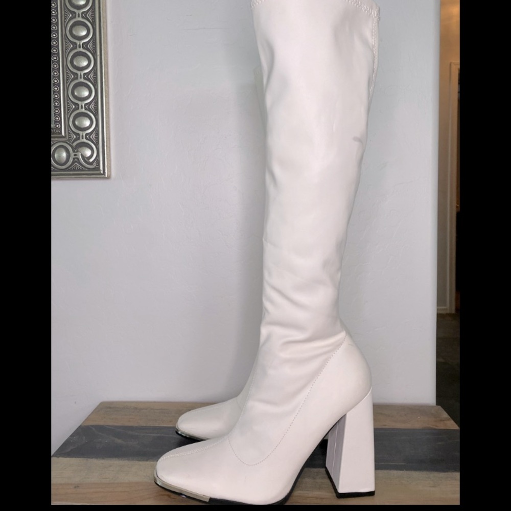 Public Desire knee high white heel boots. Size 7.5 in women